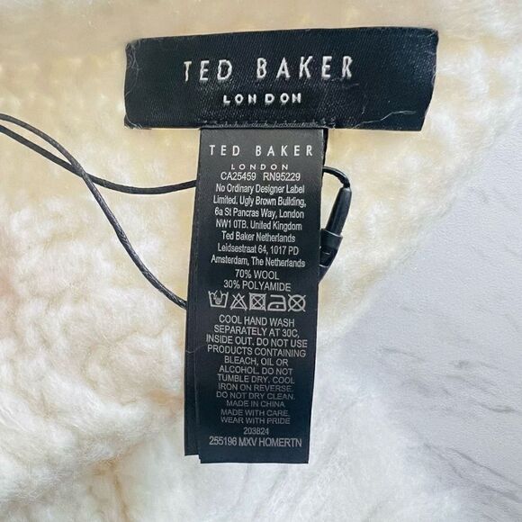 TED BAKER LONDON Homerton Cable Knit Wool Blend Scarf Wrap, Ivory/White, NWT - Picture 5 of 14